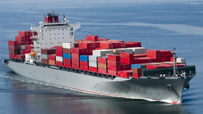 Container ship on the water, symbolizing sea freight import-export services at Port of Killingholme, UK